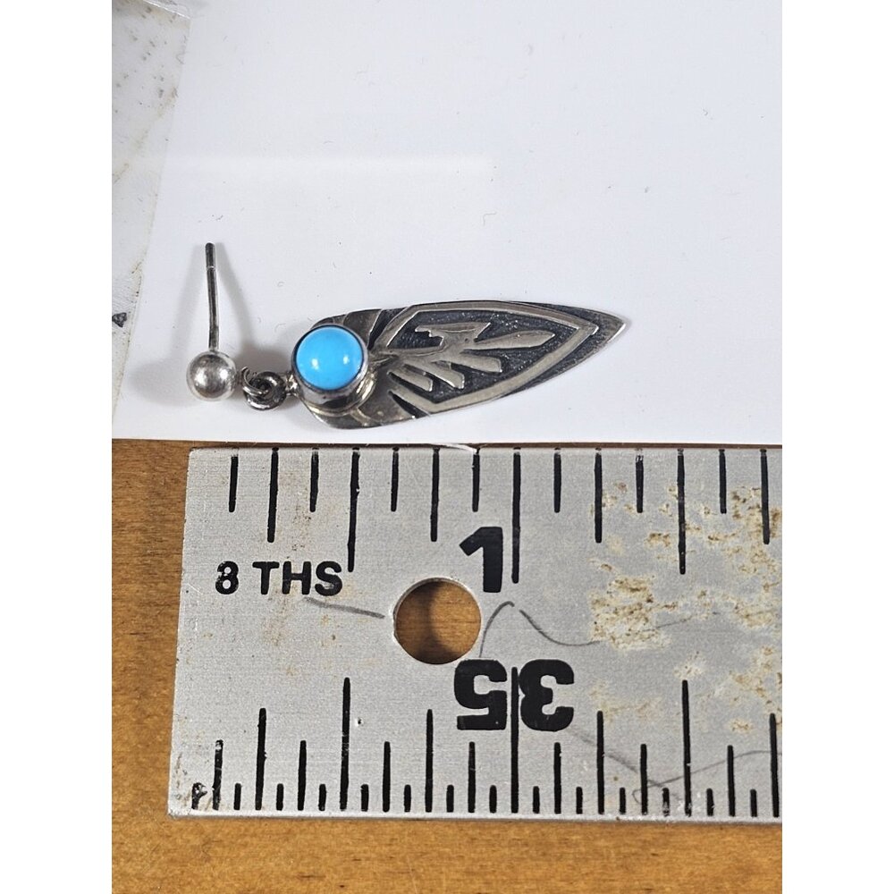 Kingman Turquoise set in Sterling Silver Earring Pair Set South Western Style - Picture 5 of 6